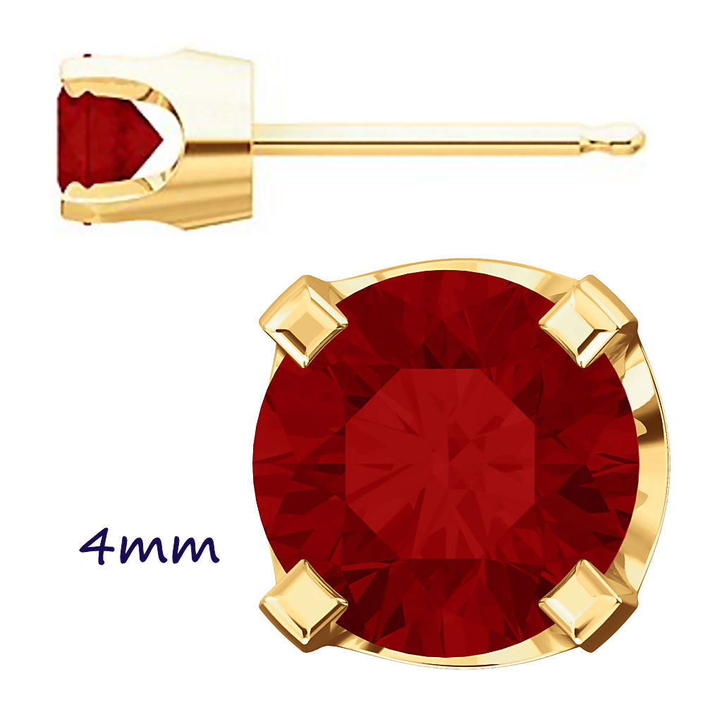 Simulated Ruby 4-Prong Stud Earrings 14K Yellow Gold