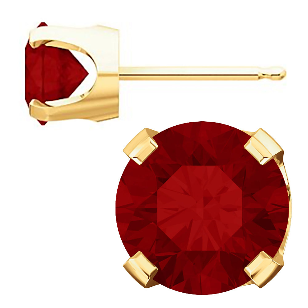 Simulated Ruby 4-Prong Stud Earrings 14K Yellow Gold