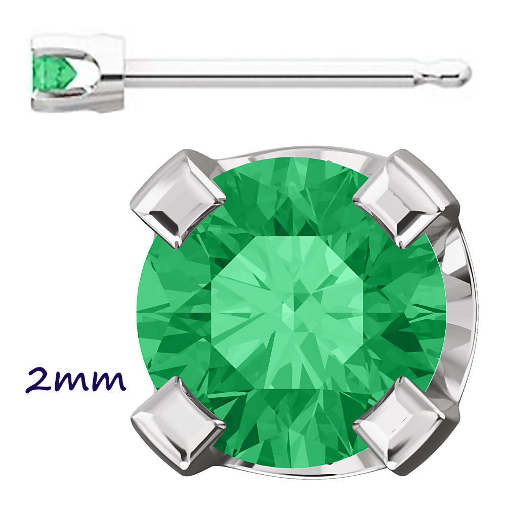 Simulated Emerald 4-Prong Stud Earrings 14K White Gold