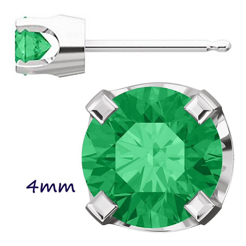 Simulated Emerald 4-Prong Stud Earrings 14K White Gold