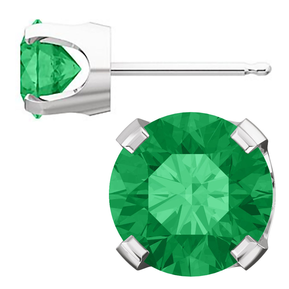 Chatham Created Emerald 4-Prong Stud Earrings 14K White Gold