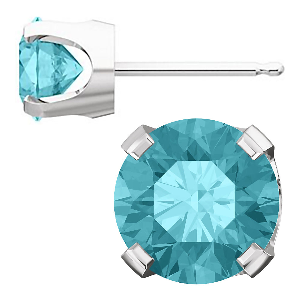 Simulated Blue Zircon 4-Prong Stud Earrings 14K White Gold