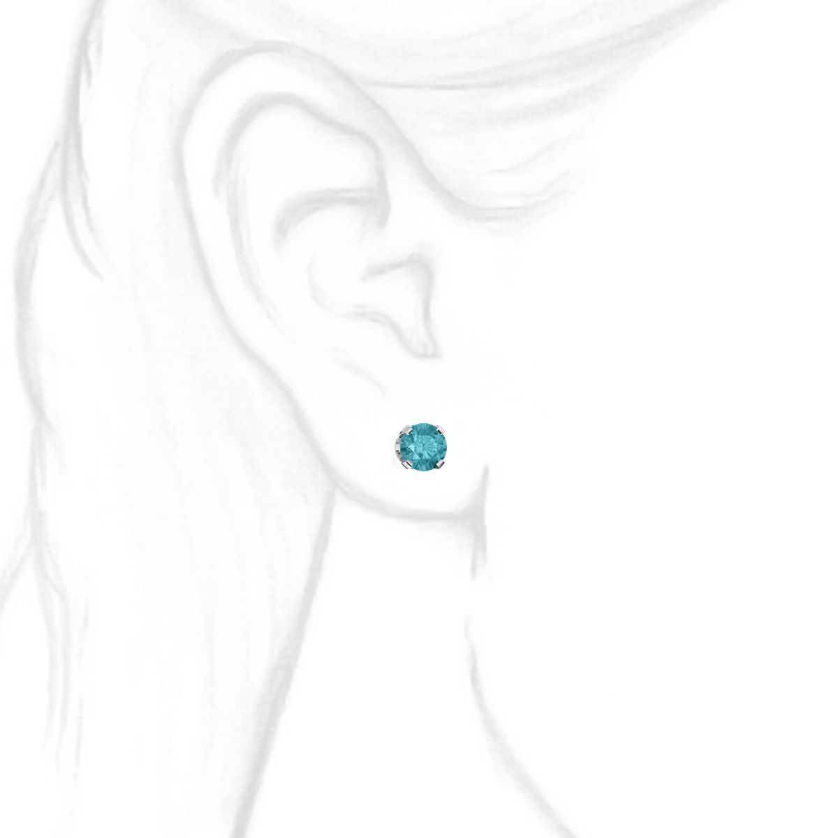 Simulated Blue Zircon 4-Prong Stud Earrings 14K White Gold