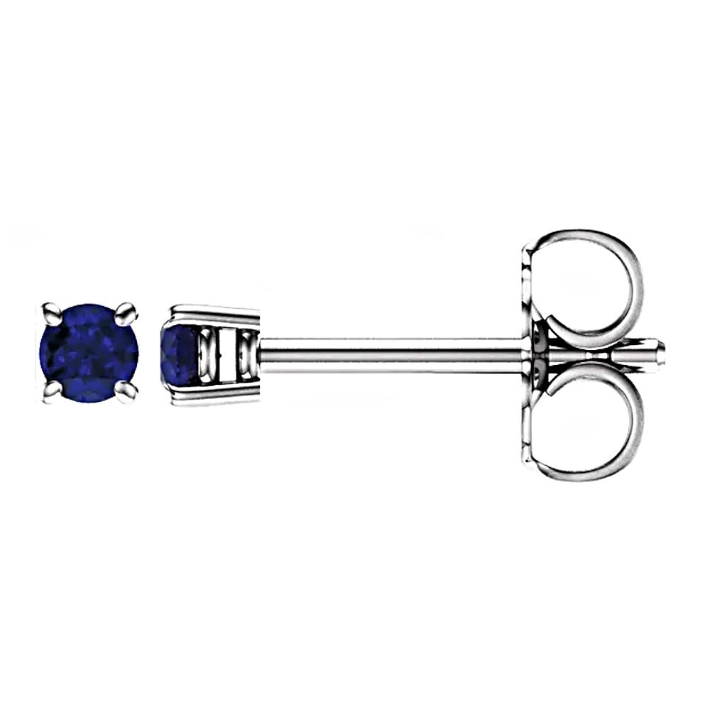 Chatham Created Sapphire Cast Basket Stud Earrings 14K White Gold