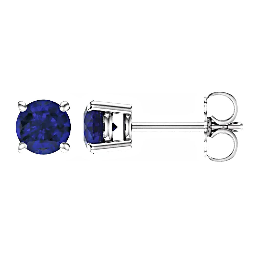 Chatham Created Sapphire Cast Basket Stud Earrings 14K White Gold