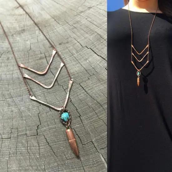 Triple Arrow Copper Bullet Necklace