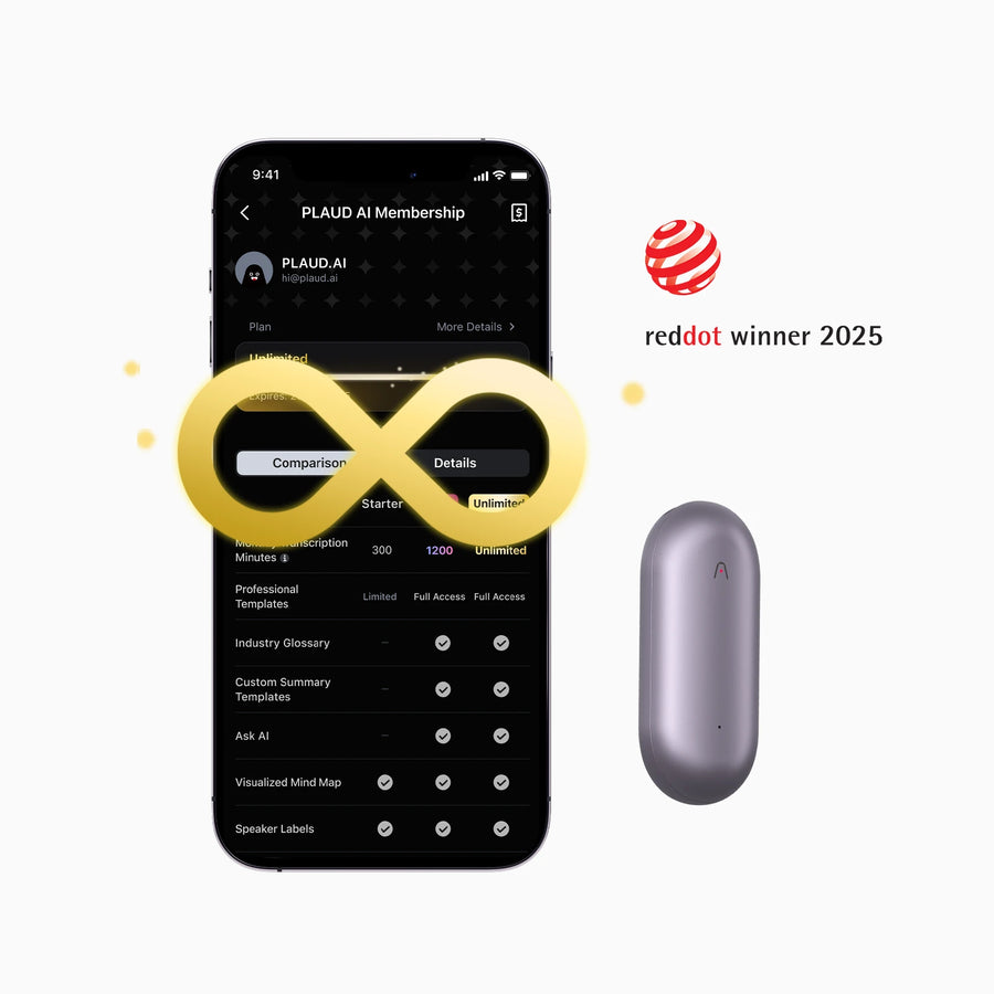 Plaud NotePin & AI Annual Unlimited Plan
