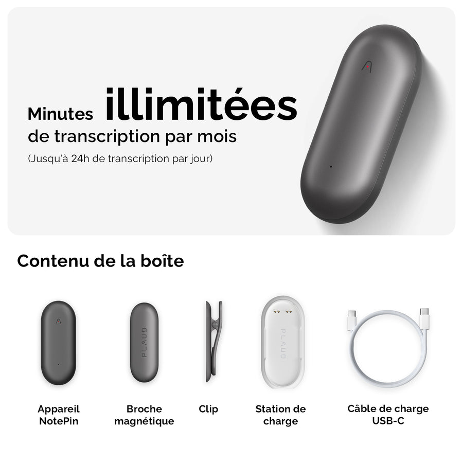PLAUD NotePin et Abonnement Annuel à l’IA Plan Annuel Illimité
