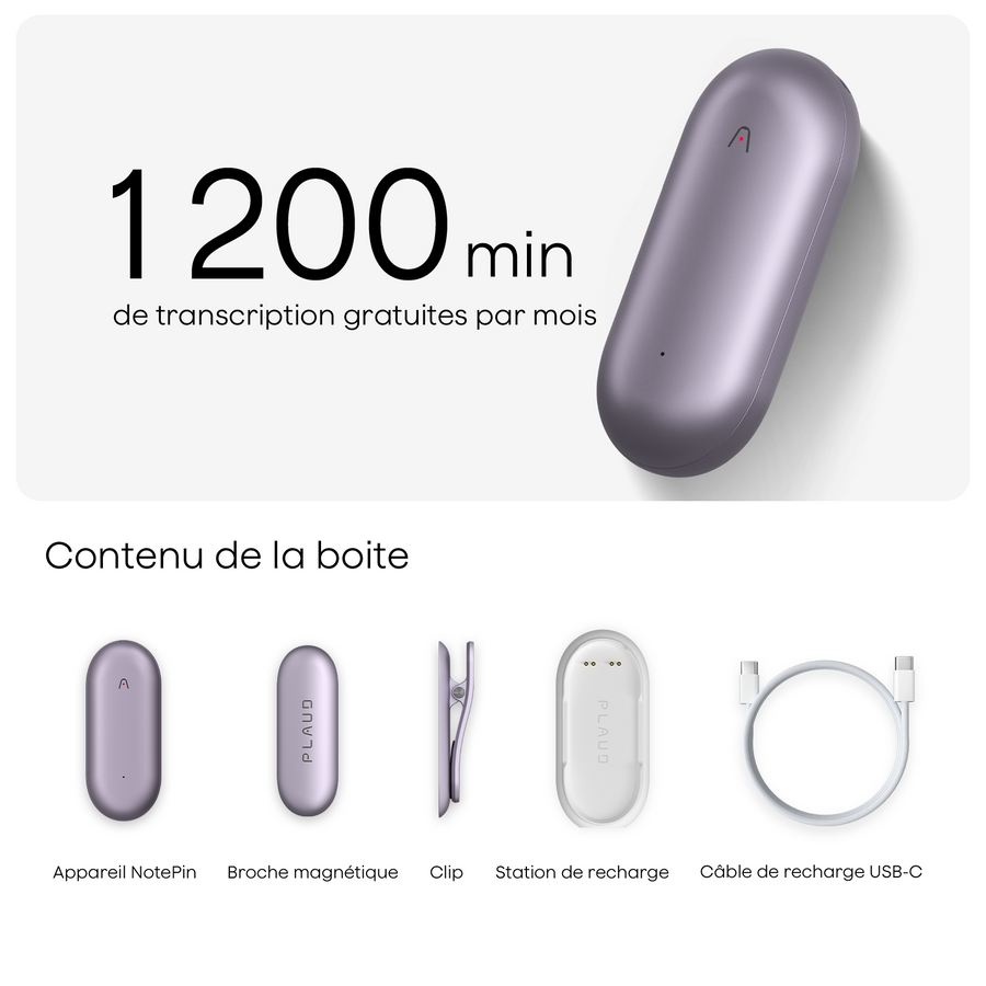 Plaud NotePin et Abonnement Annuel à l’IA Pro Plan
