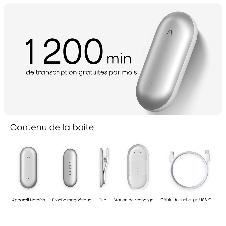 Plaud NotePin et Abonnement Annuel à l’IA Pro Plan
