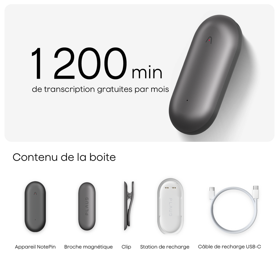 Plaud NotePin et Abonnement Annuel à l’IA Pro Plan
