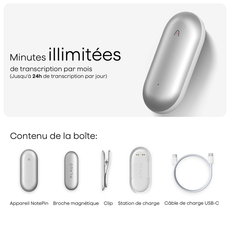 Plaud NotePin et 2 Abonnement Annuel à l’IA Plan Annuel Illimité
