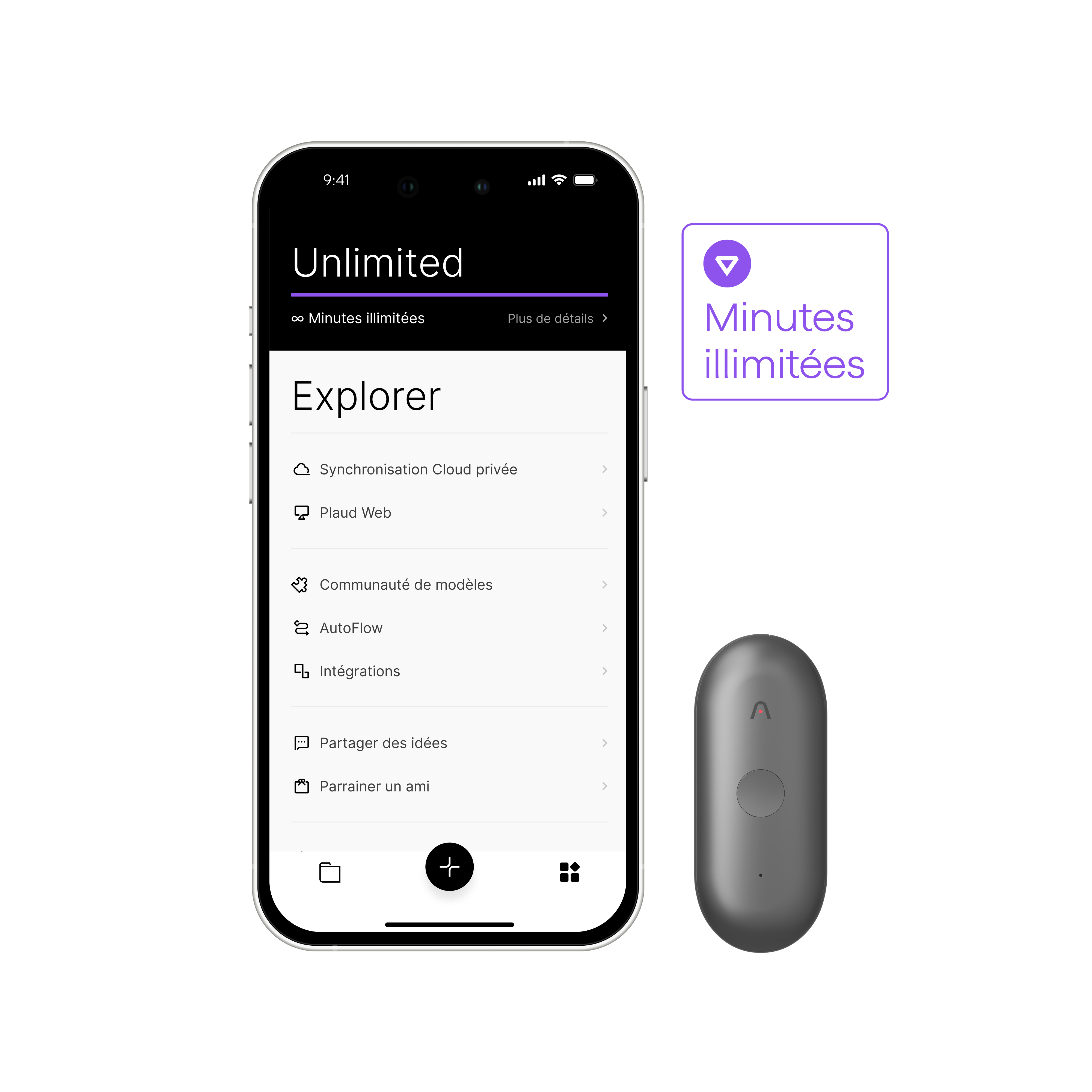 Plaud NotePin S + Plaud Intelligence Unlimited Plan (1 an)