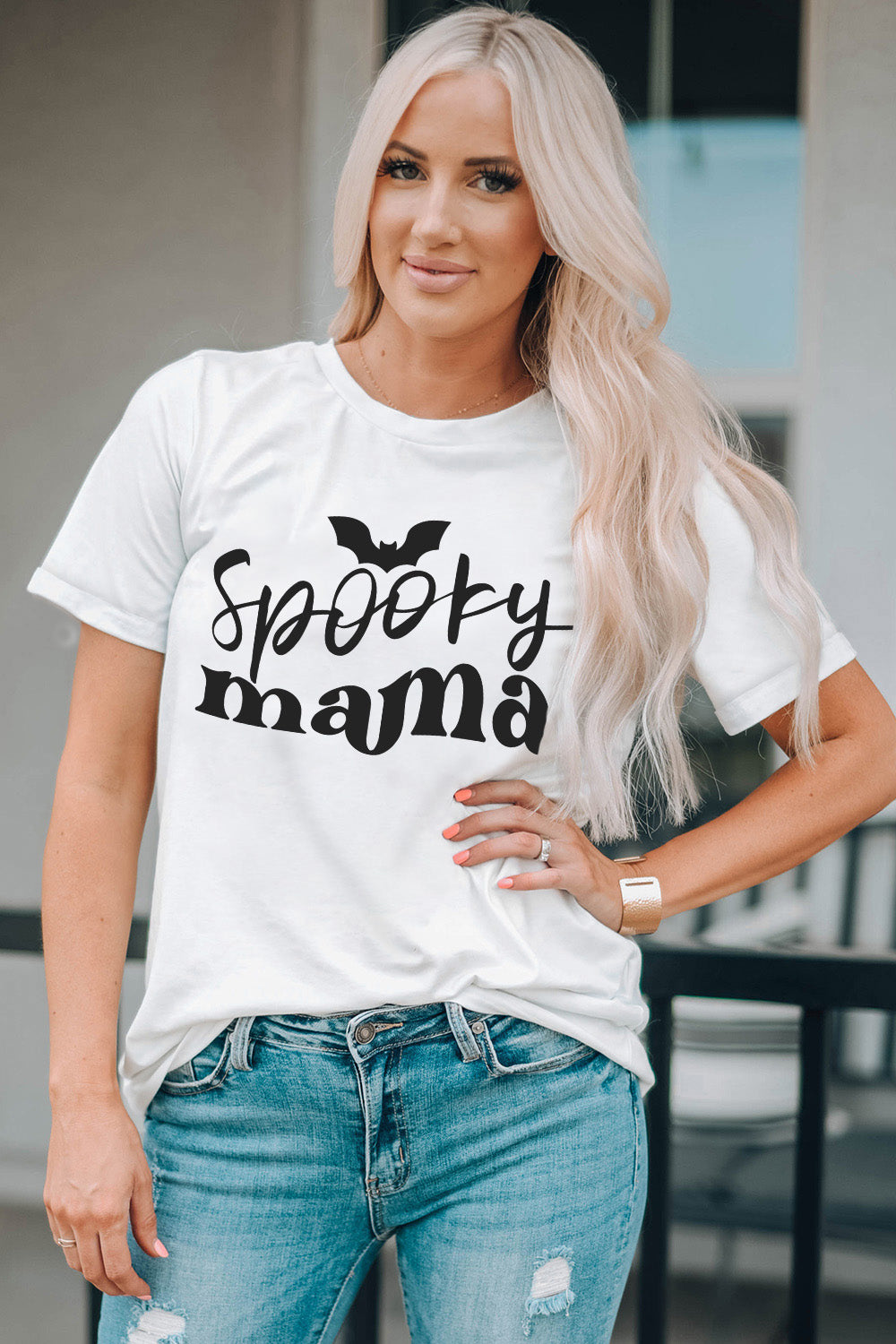 Round Neck Short Sleeve SPOOKY MAMA Graphic T-Shirt