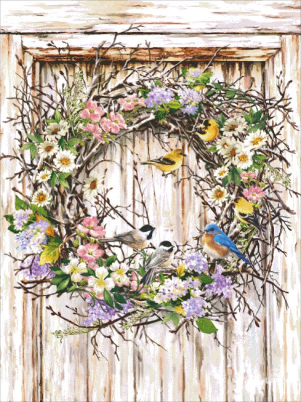 Spring Wreath Cross Stitch By Dona Gelsinger