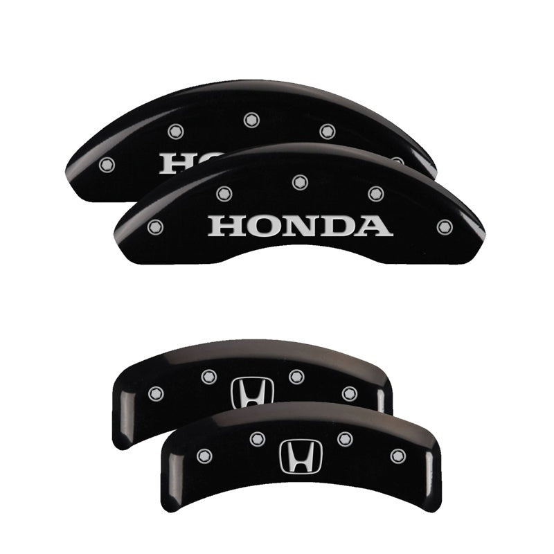 MGP 4 Caliper Covers Engraved Front Honda Engraved Rear H Logo Black finish silver ch