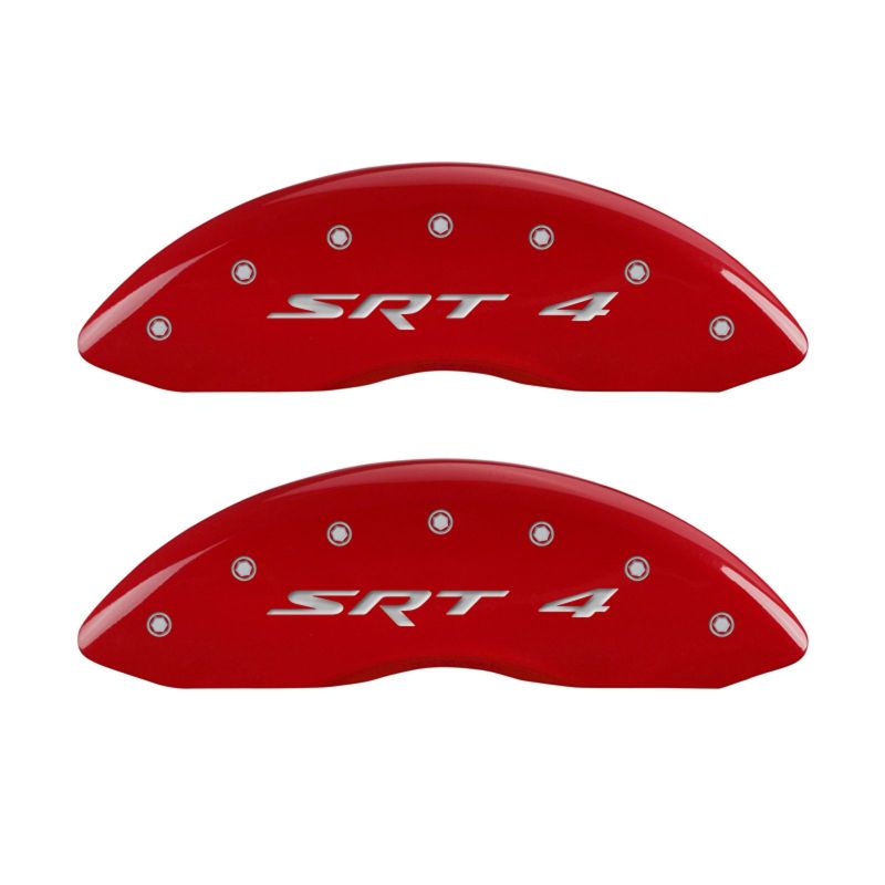 MGP Front set 2 Caliper Covers Engraved Front SRT4 Red finish silver ch