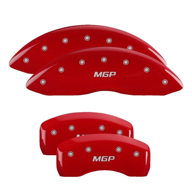 MGP 4 Caliper Covers Engraved Front & Rear Chevy racing Red finish silver ch