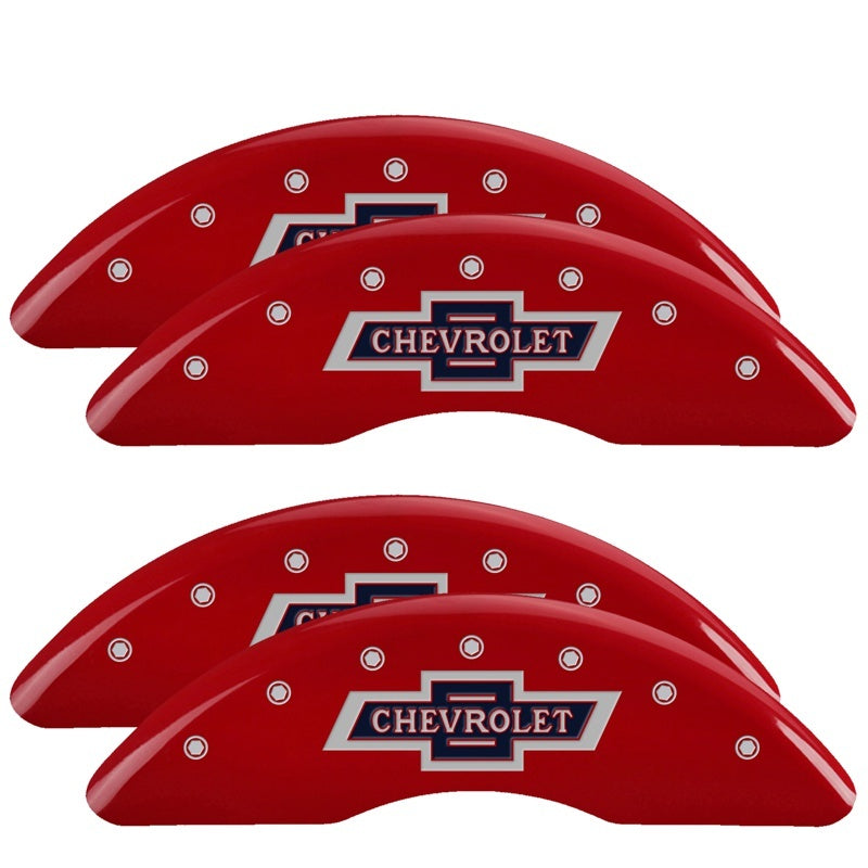 MGP 4 Caliper Covers Engraved F & R 100th Anniv Red Finish Silver Char 2019 Chevy Silverado 3500 HD