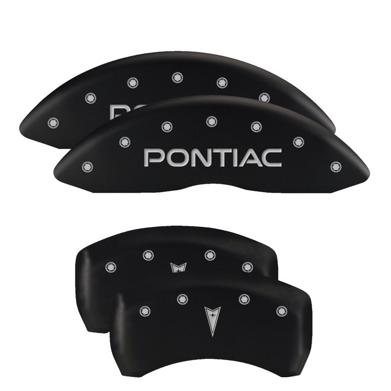 MGP 4 Caliper Covers Engraved Front Pontiac Engraved Rear G8 Black finish silver ch