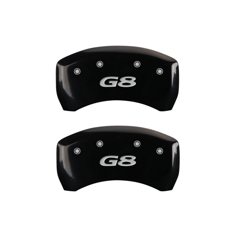 MGP 4 Caliper Covers Engraved Front Pontiac Engraved Rear G8 Black finish silver ch