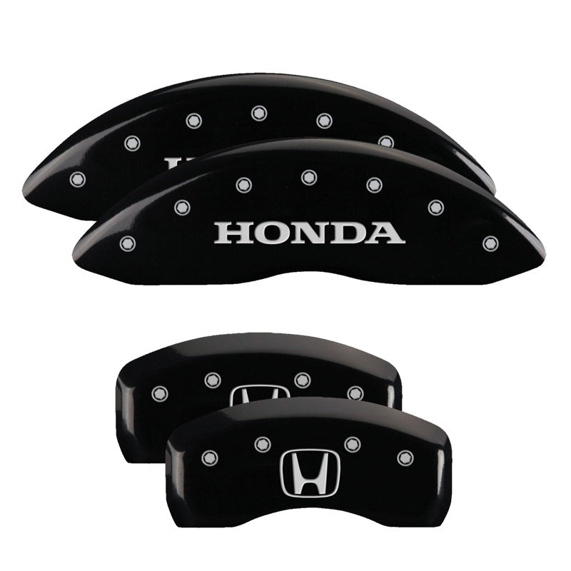 MGP 4 Caliper Covers Engraved Front Honda Engraved Rear H Logo Black finish silver ch