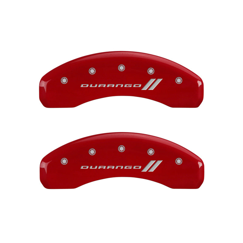 MGP 4 Caliper Covers Engraved Front & Rear With stripes/Durango Red finish silver ch
