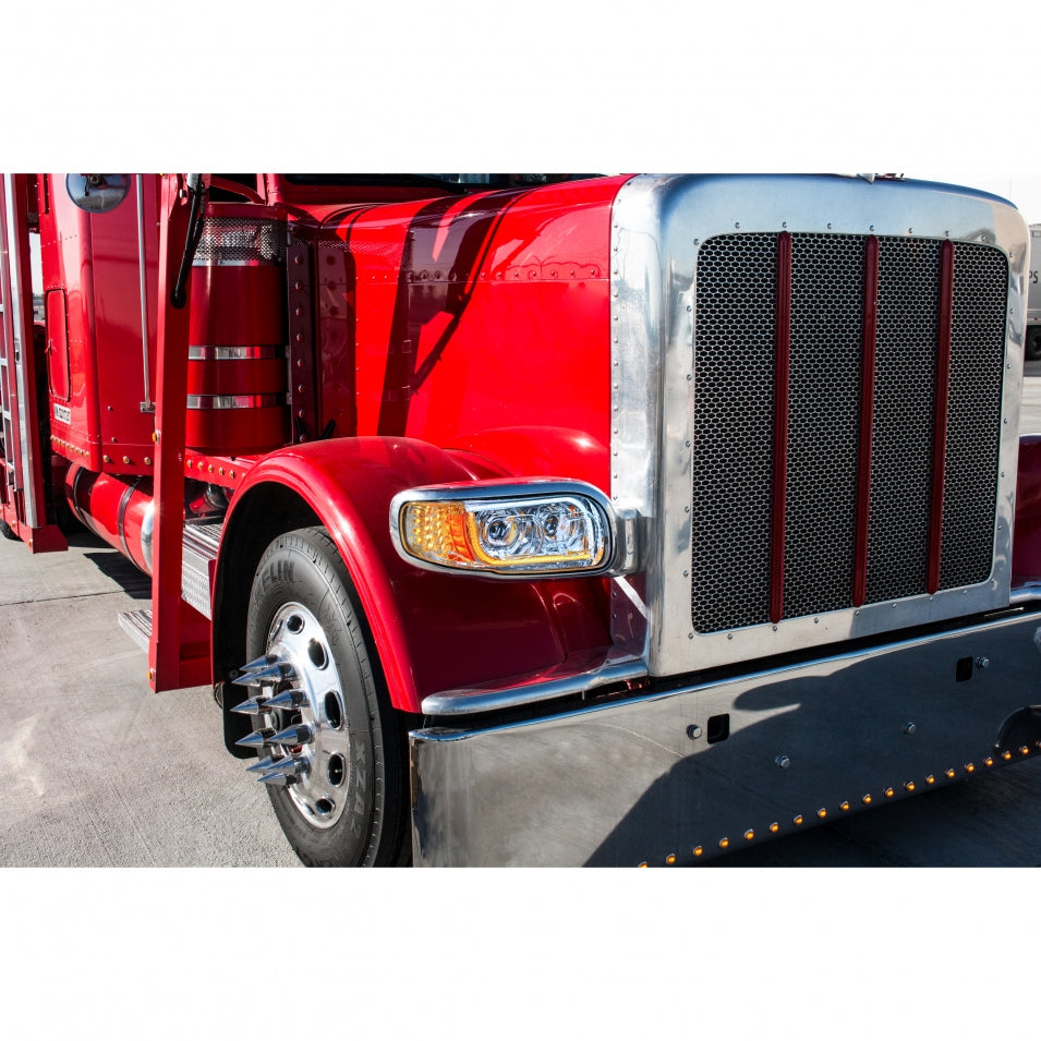 High Power LED Chrome Headlight w/ LED Position Light & LED Turn Signal For 2008+ Peterbilt 388/389 - Driver