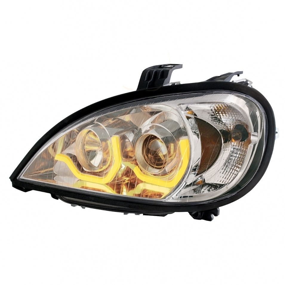 Chrome Projection Headlight For 1996-18 Freightliner Columbia w/ Dual Function Light Bar