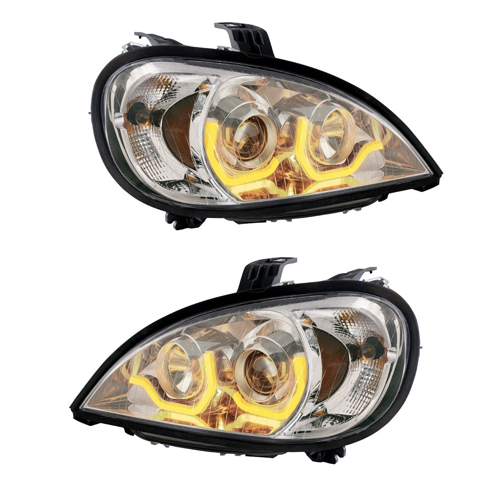 Chrome Projection Headlight For 1996-18 Freightliner Columbia w/ Dual Function Light Bar