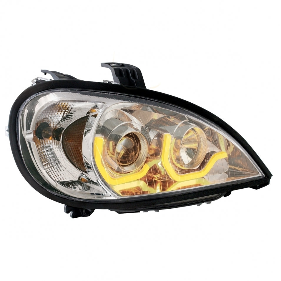 Chrome Projection Headlight For 1996-18 Freightliner Columbia w/ Dual Function Light Bar