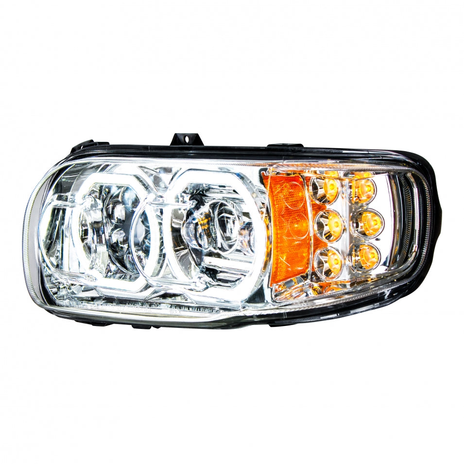 High Power 10 LED Chrome Headlight w/ LED Position Light & LED Turn Signal For 2008+ Peterbilt 388/389