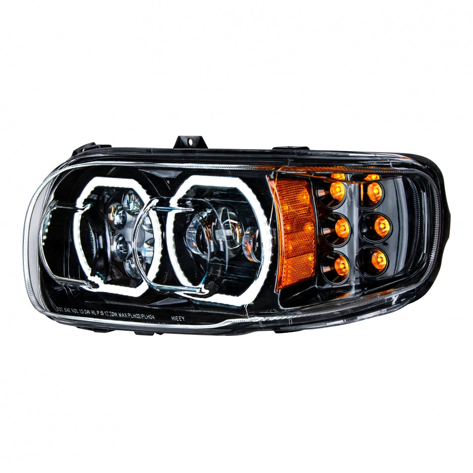 High Power 10 LED Chrome Headlight w/ LED Position Light & LED Turn Signal For 2008+ Peterbilt 388/389