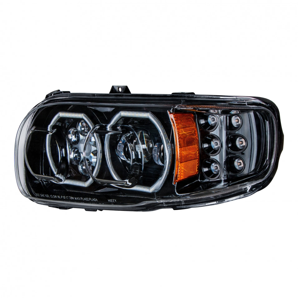 High Power 10 LED Chrome Headlight w/ LED Position Light & LED Turn Signal For 2008+ Peterbilt 388/389