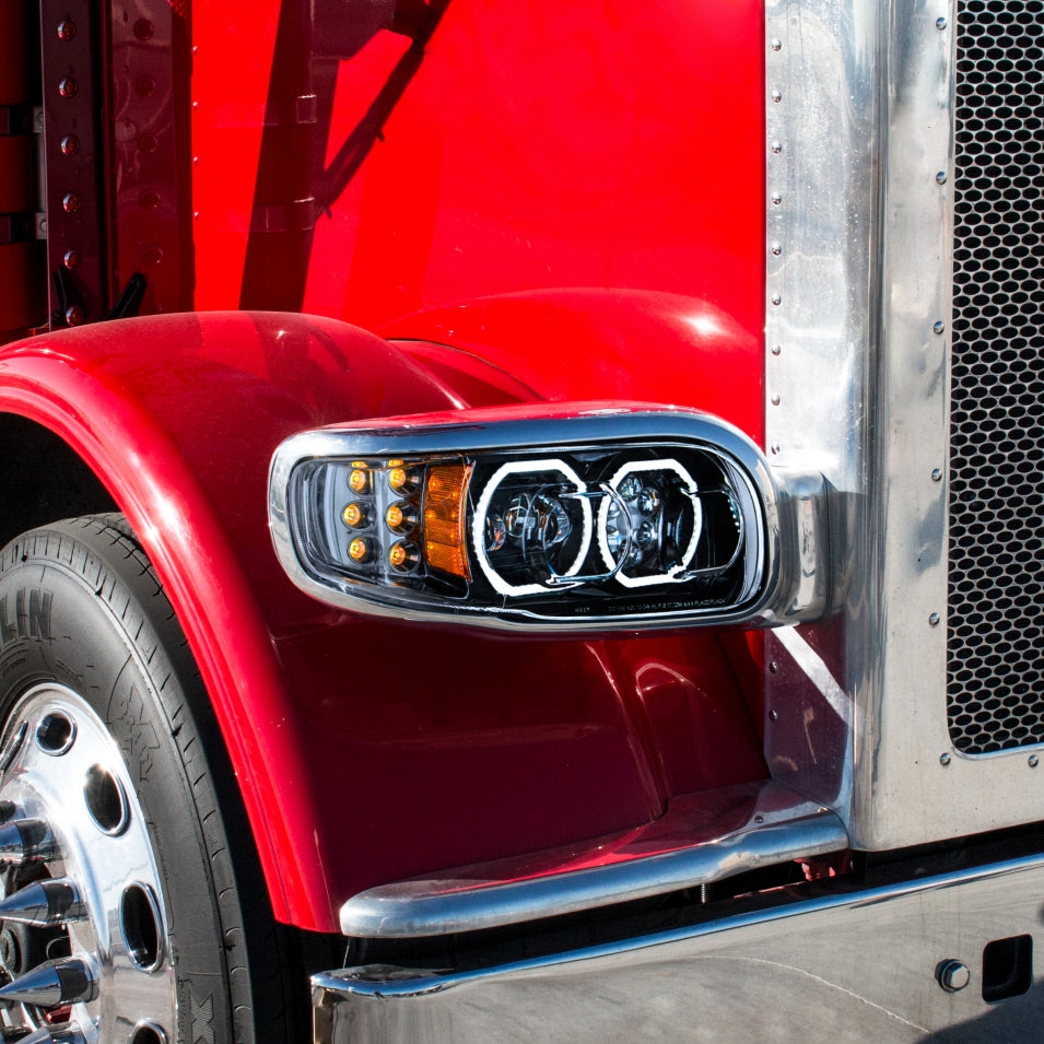 High Power 10 LED Chrome Headlight w/ LED Position Light & LED Turn Signal For 2008+ Peterbilt 388/389