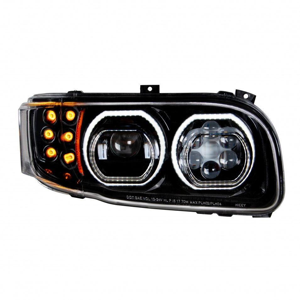 High Power 10 LED Chrome Headlight w/ LED Position Light & LED Turn Signal For 2008+ Peterbilt 388/389