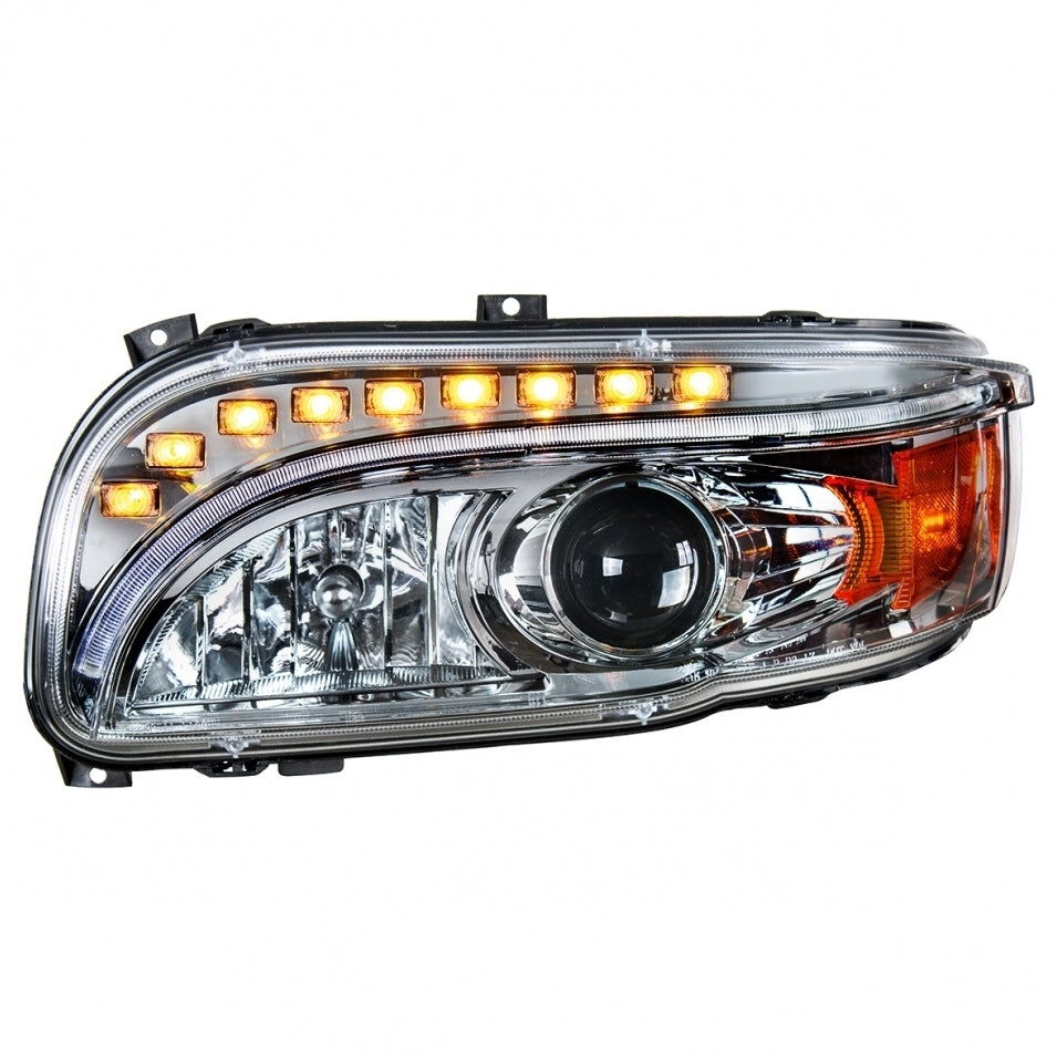 Chrome Projection Headlight w/ LED Position & LED Turn Signal For 2008+ Peterbilt 388/389