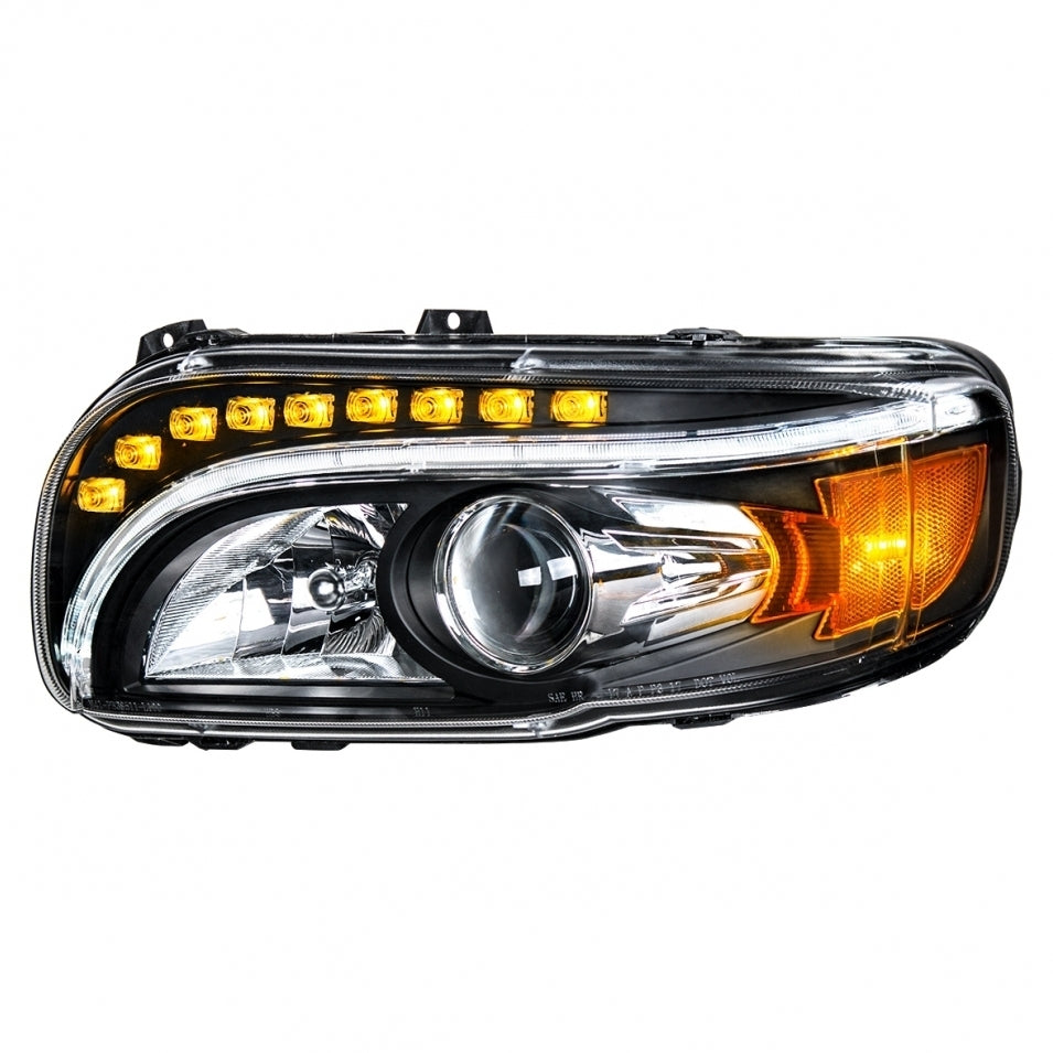 Chrome Projection Headlight w/ LED Position & LED Turn Signal For 2008+ Peterbilt 388/389