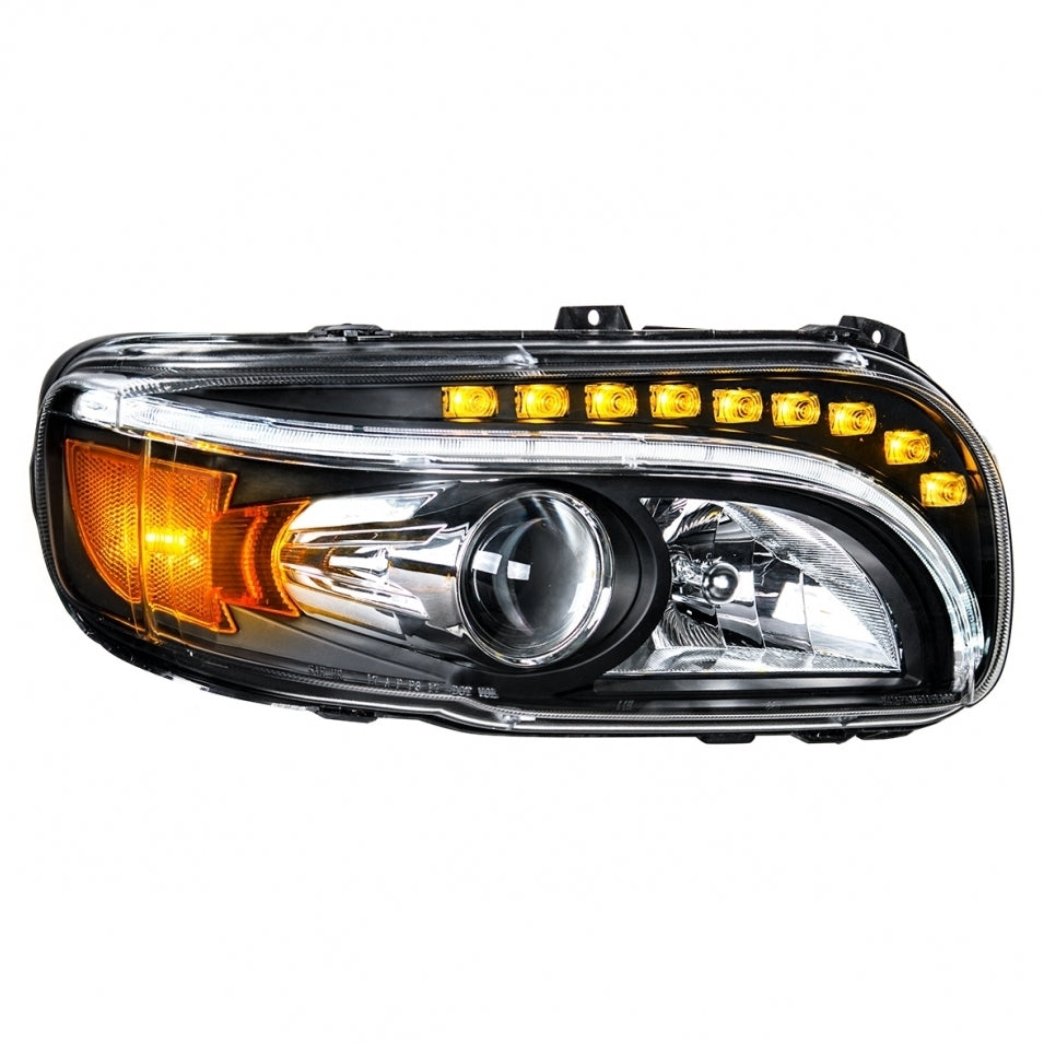 Chrome Projection Headlight w/ LED Position & LED Turn Signal For 2008+ Peterbilt 388/389