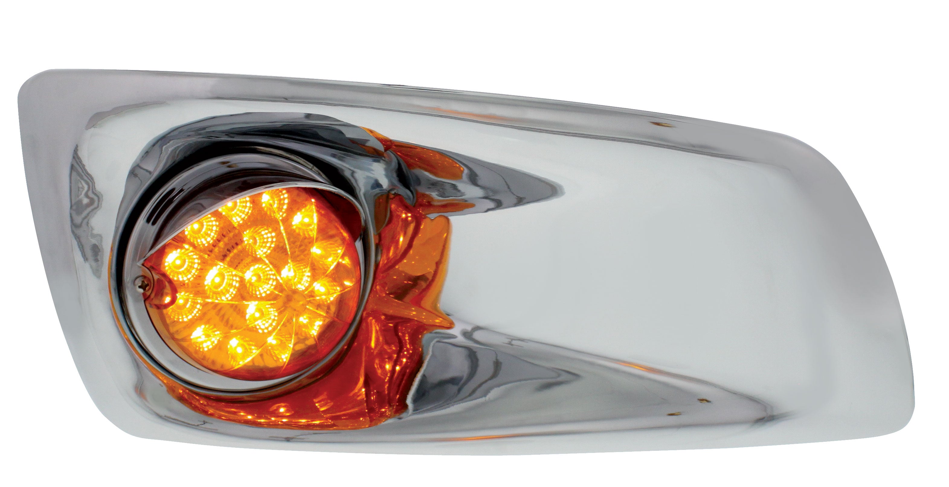 Bumper Light Bezel w/17 Amber LED Clear Style Refl. Light & Visor For KW T660-Passenger -Amber Lens