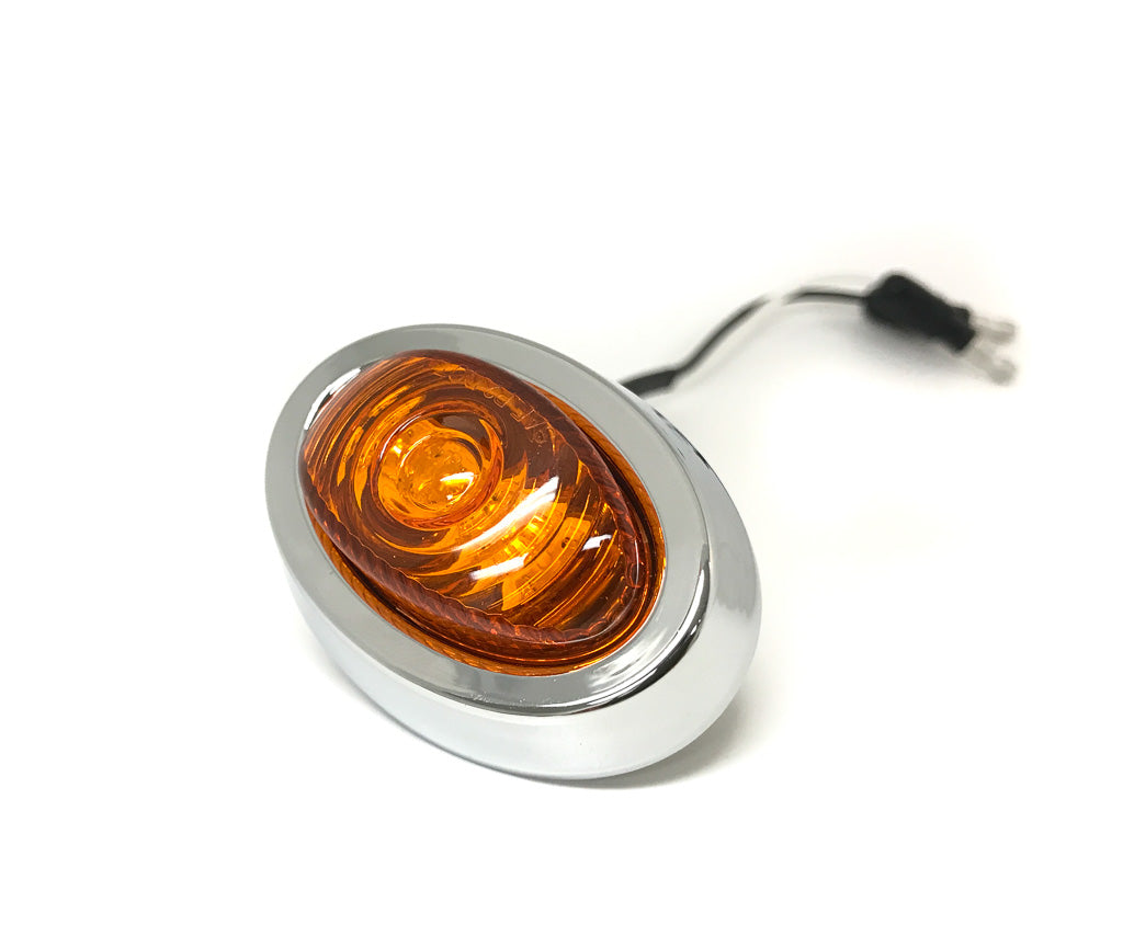 Mini Oval Penny Amber LED Marker Light W/Chrome Bezel