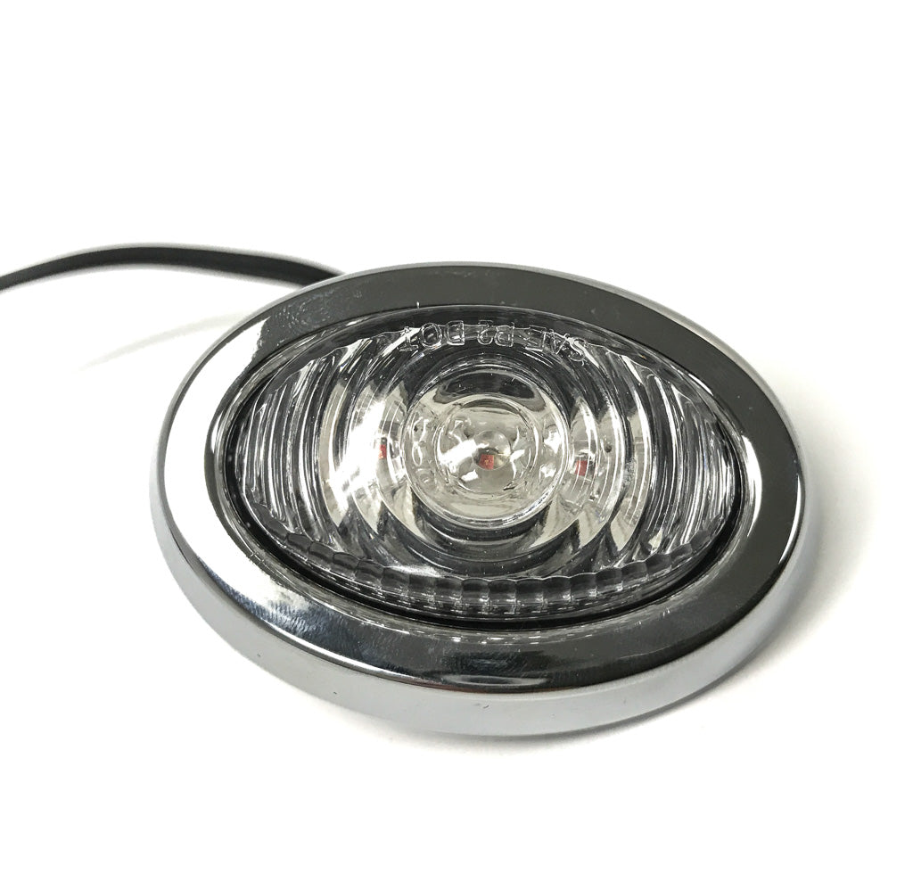 Mini Oval Penny Amber LED Marker Light W/Chrome Bezel