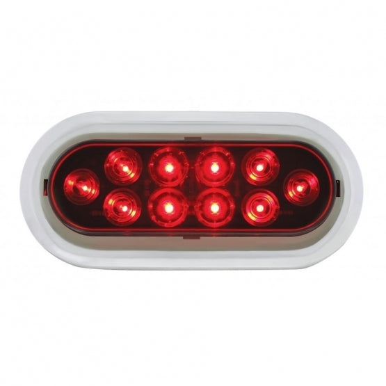 10 RED LED OVAL S/T/T LIGHT W/FLANGE + CHROME RIM