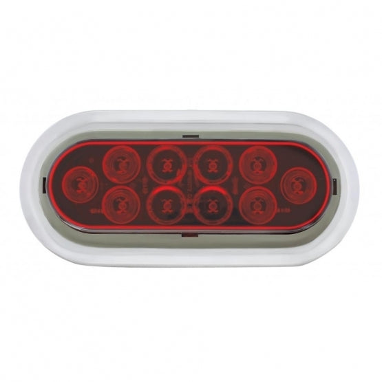 10 RED LED OVAL S/T/T LIGHT W/FLANGE + CHROME RIM