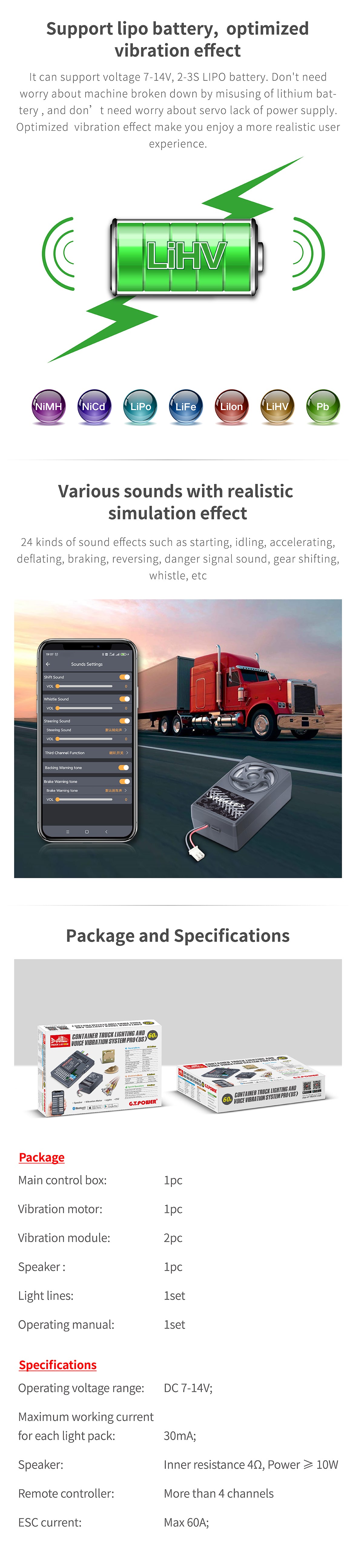 G.T. Power Container Truck Sound/Lighting/Vibration System Pro 60A