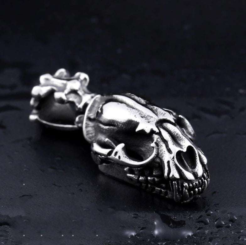 Prehistoric Sabertooth Tiger Skull Stainless Steel Pendant with Free Necklace