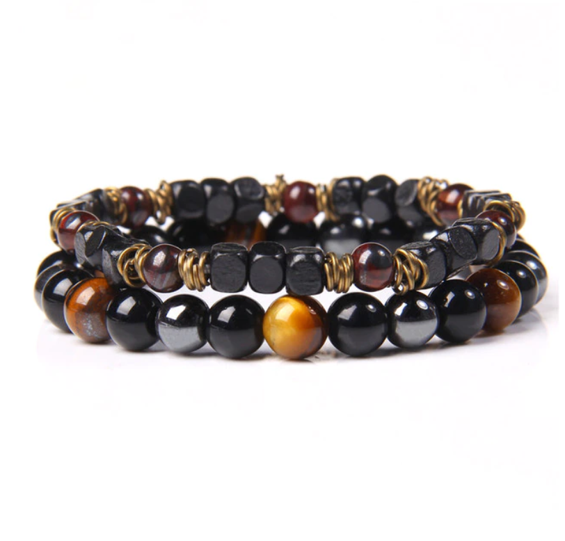 2 Piece Assorted Natural Stones Beaded Bracelet F