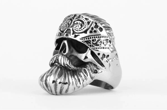 Bearded Hippie Skull w Bandana Stainless Steel Unisex Ring