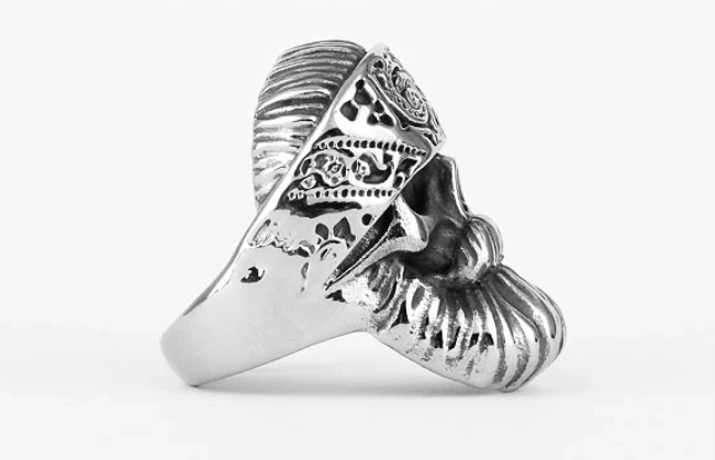 Bearded Hippie Skull w Bandana Stainless Steel Unisex Ring