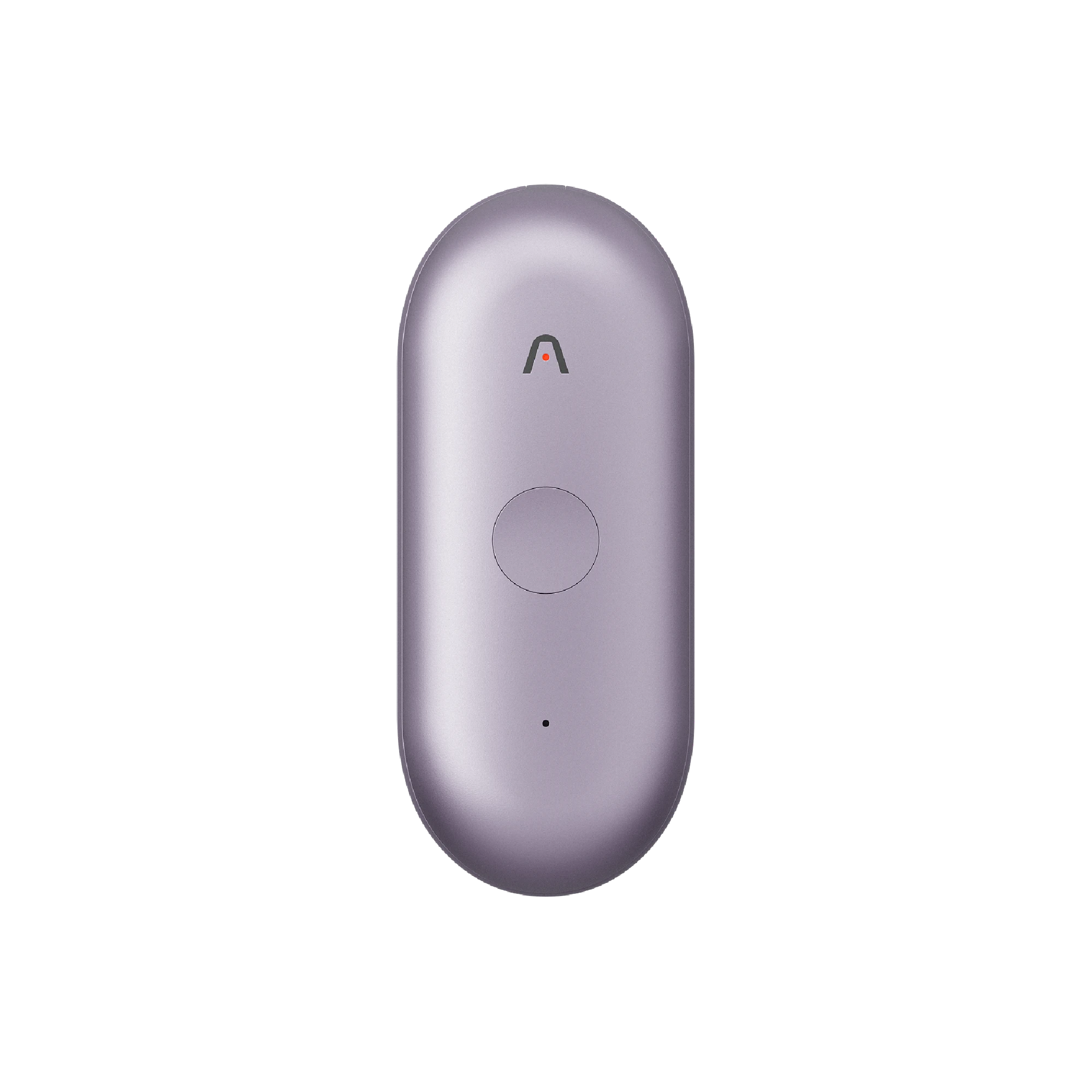 Purple PLAUD NotePin AI voice recorder with a central button and indicator light on a white background.